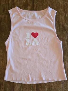 Hi Res Pink Sleeveless Cropped Tank Top with Red Heart "I ♥ LA", Women's S